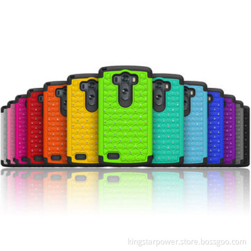 Combo Hybrid Glitter/Bling Gem Diamond Studded Dual Layer PC&Silicone Protective Case for LG G3